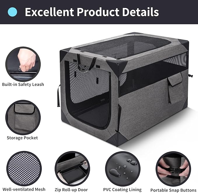 Zikopomi 30 Inch Portable Travel Dog Crate, 3 Door Collapsible Soft Pet Kennel - Image 3