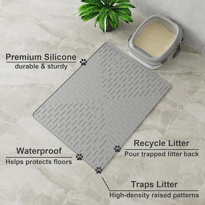OHMO Cat Litter Mat Large Trapping Mat Premium Silicone Rubber 31.5x23.6 Grey - Image 2