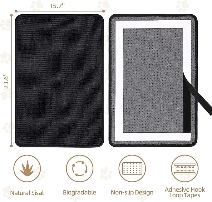 Graciadeco Black Cat Scratching Mat Sisal, 2 Packs Sisal Fabric Large Cat - Image 2