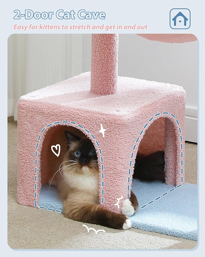 MUTTROS Flower Cat Tree with Large Metal Frame Hammock, Cat Condo with Blue Top - Image 6