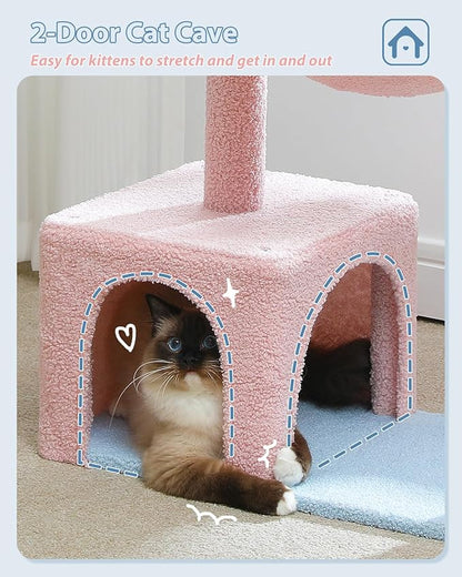 MUTTROS Flower Cat Tree with Large Metal Frame Hammock, Cat Condo with Blue Top - Image 6
