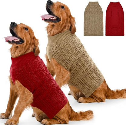 2 Pack Dog Sweaters for Large Dogs Winter Turtleneck Pullover Cable Knit Fleece by Unknown