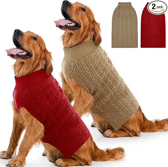 2 Pack Dog Sweaters for Large Dogs Winter Turtleneck Pullover Cable Knit Fleece by Unknown