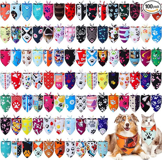 Huhumy 100 Pcs Paw Dog Bandanas Bulk Pet Bibs Colorful Triangle Scarf Paw by Huhumy