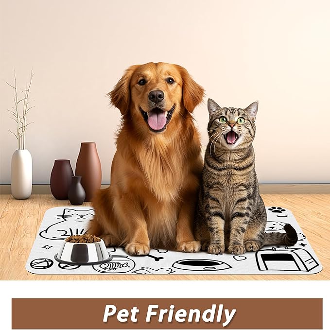 Cute Cat Bird Paw Print Dog Cat Food Mat, Absorbent Pet Feeding Mat - Image 6
