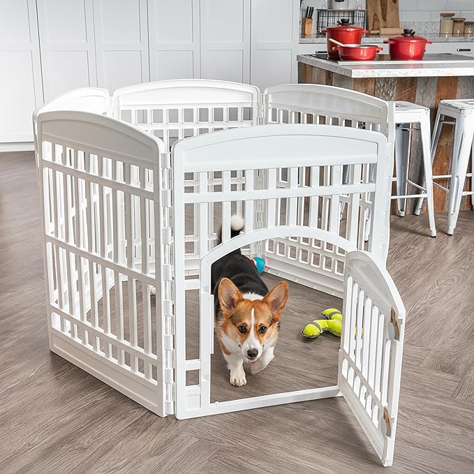IRIS USA Dog Playpen with Door, 34” 6 Panel Pet Exercise Pen – Indoor Outdoor - Image 7