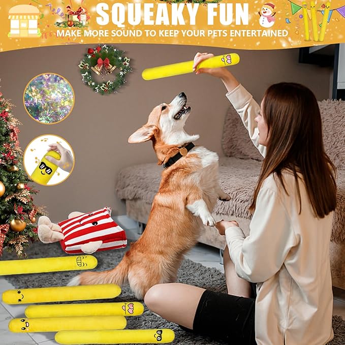 YZHDUXIU Dog Squeak Toys, 5 Pack Christmas French Fry PlushToys Interactive - Image 4