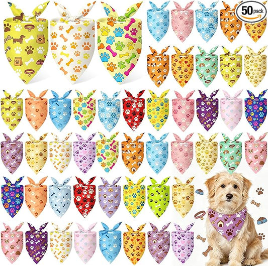 50 Pcs Paw Prints Dog Bandanas Bulk Bone Bandanas by Jeere