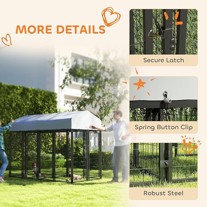 PawHut Outdoor Dog Kennel with 2 Rooms, UV-Resistant & Waterproof Cover - Image 6