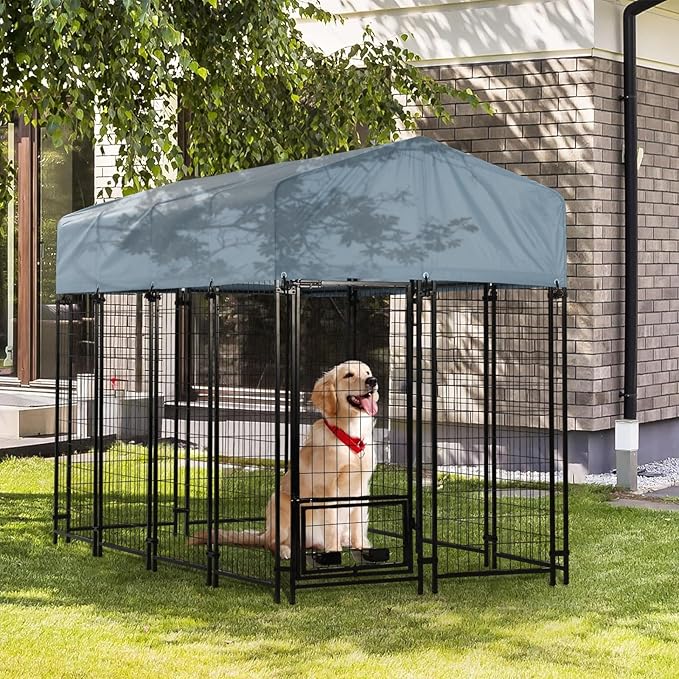 Dog Kennel Outside with Roof, Heavty Duty Welded Dog Crate Playpen with - Image 7