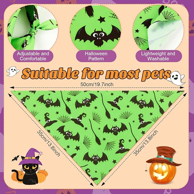 Preboun 50 Pcs Halloween Dog Bandanas Bulk Pumpkin Ghost Bandanas - Image 3