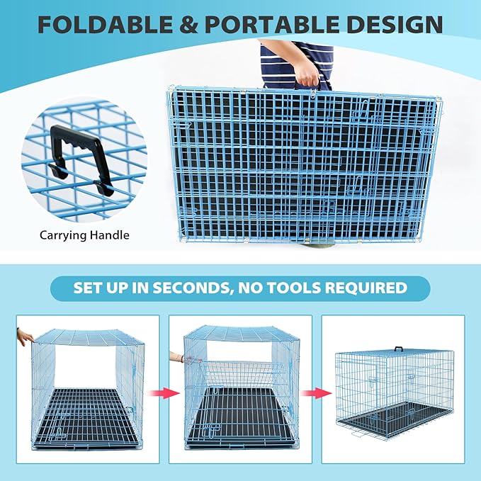BestPet | Dog Crate | 36" | Blue | Foldable Metal Kennel - Image 6