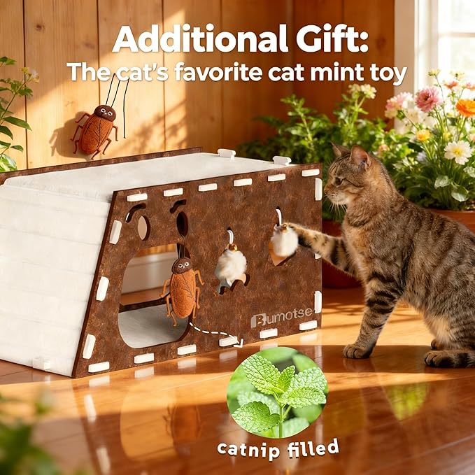 Felt Cat Bed Cave for Indoor Cats, Modular Tunnel Hideaway House for Large Cats - Image 4