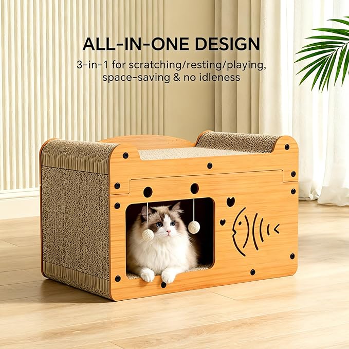 Cat Scratcher House, 2-in-1 Cardboard Cat House - Image 5
