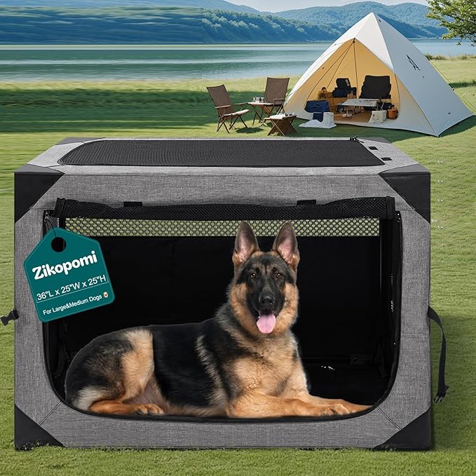 Zikopomi 30 Inch Portable Travel Dog Crate, 3 Door Collapsible Soft Pet Kennel by ZIKOPOMI