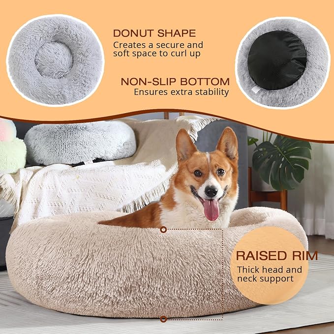 JOLLYVOGUE Dog Bed, Calming Anti-Anxiety Large Dog Bed, Fluffy Donut Cushion - Image 5