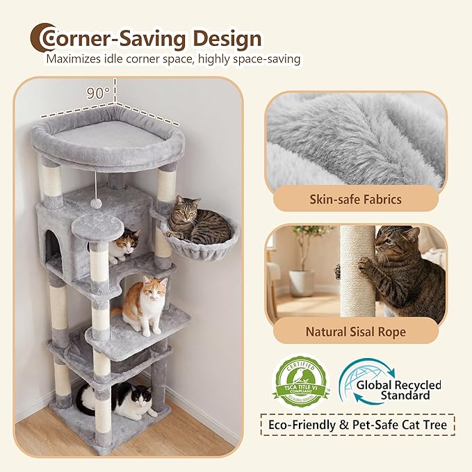 Heybly Cat Tree, 53.1-Inch Corner Stable Cat Tower - Image 5