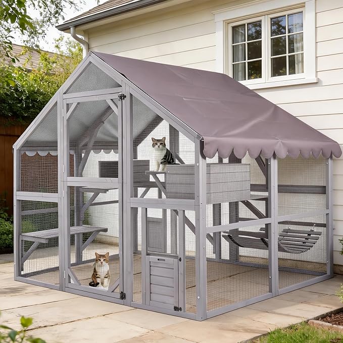 Large Catio Outdoor Cat Enclosure, 74’’ Cat House by JQC