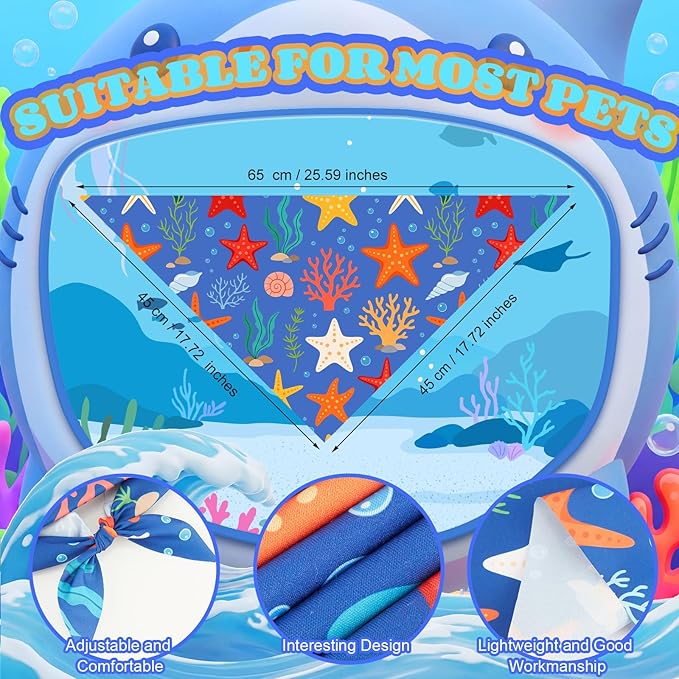 Tallew 60 Pcs Sea Animals Dog Bandanas Bulk Ocean Summer Blue Charm Kerchief - Image 3