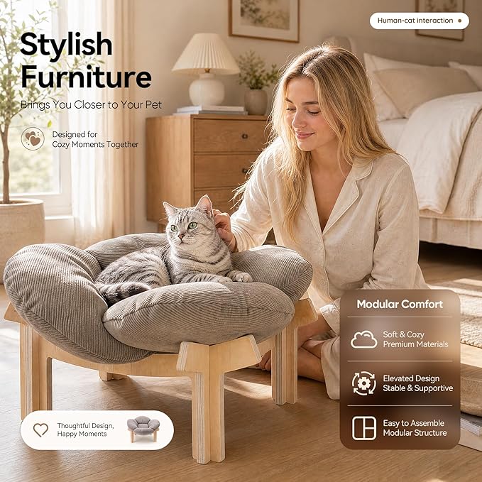 JUNSPOW Elevated Cat Bed for Indoor & Outdoor Cats, Removable Soft Cushion - Image 9