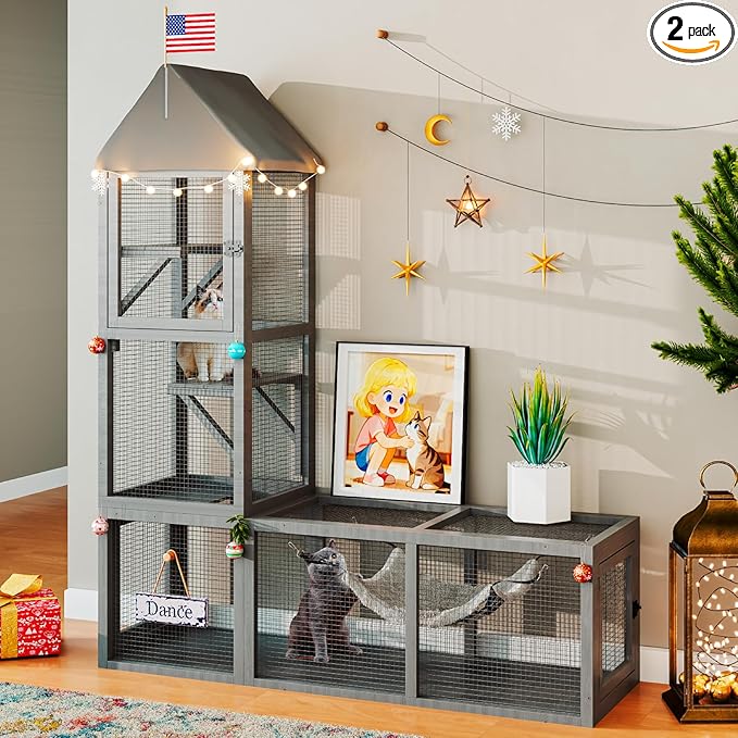 TIMHAKA Cat Catio with Tunnel, 2 in 1 Outdoor Cat Enclosure Include 1 Catio and by TIMHAKA