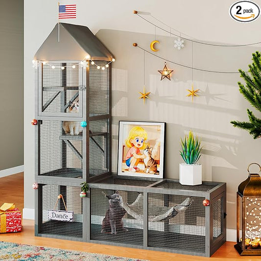 TIMHAKA Cat Catio with Tunnel, 2 in 1 Outdoor Cat Enclosure Include 1 Catio and by TIMHAKA