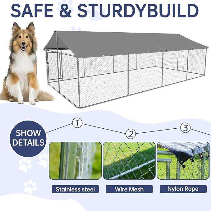 Petony 236"x 118" Outdoor Dog Enclosure Heavy Duty Dog Kennel House Mesh Dog - Image 4