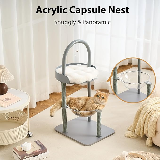 34" Modern Cat Tree Furniture, Minimalist Metal Frame Cat Tower - Image 3