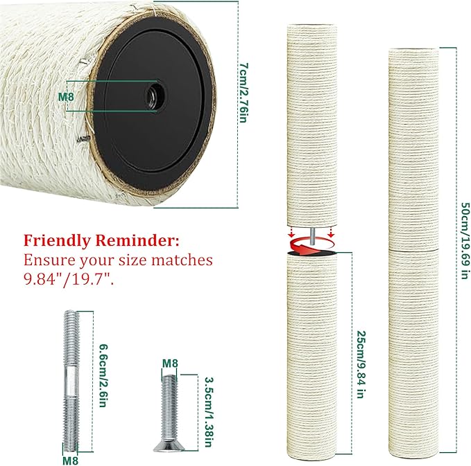 Cat Tree Replacement Post, 4 Pack 9.84in Cat Scratching Post Replacement Poles - Image 2