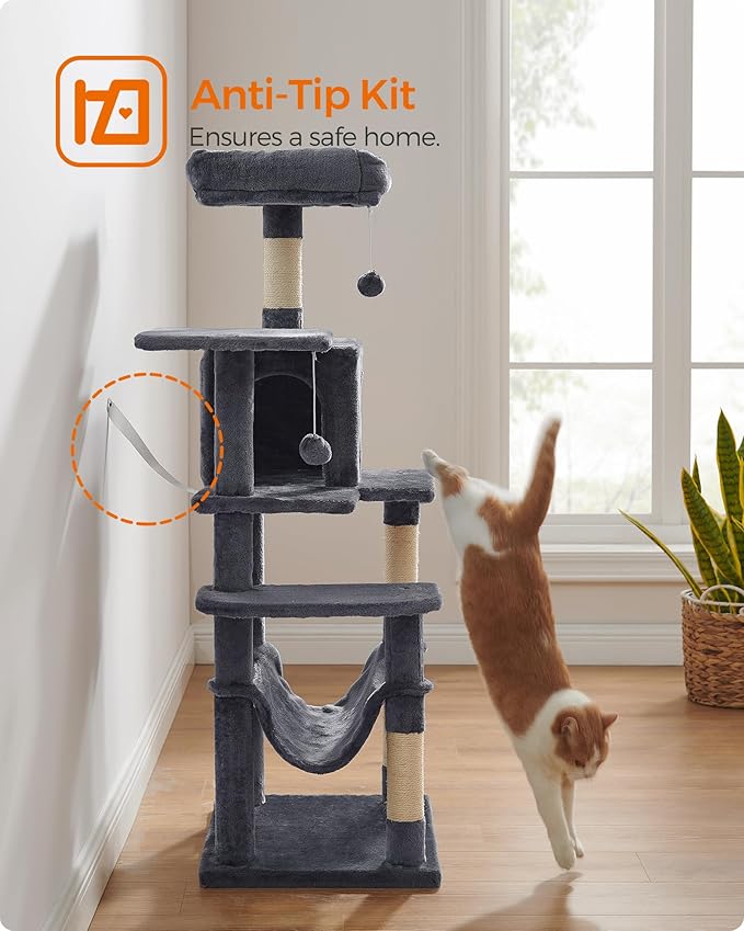 Feandrea Cat Tree, 54.2-Inch Cat Tower, Plush Multi-Level Condo - Image 7