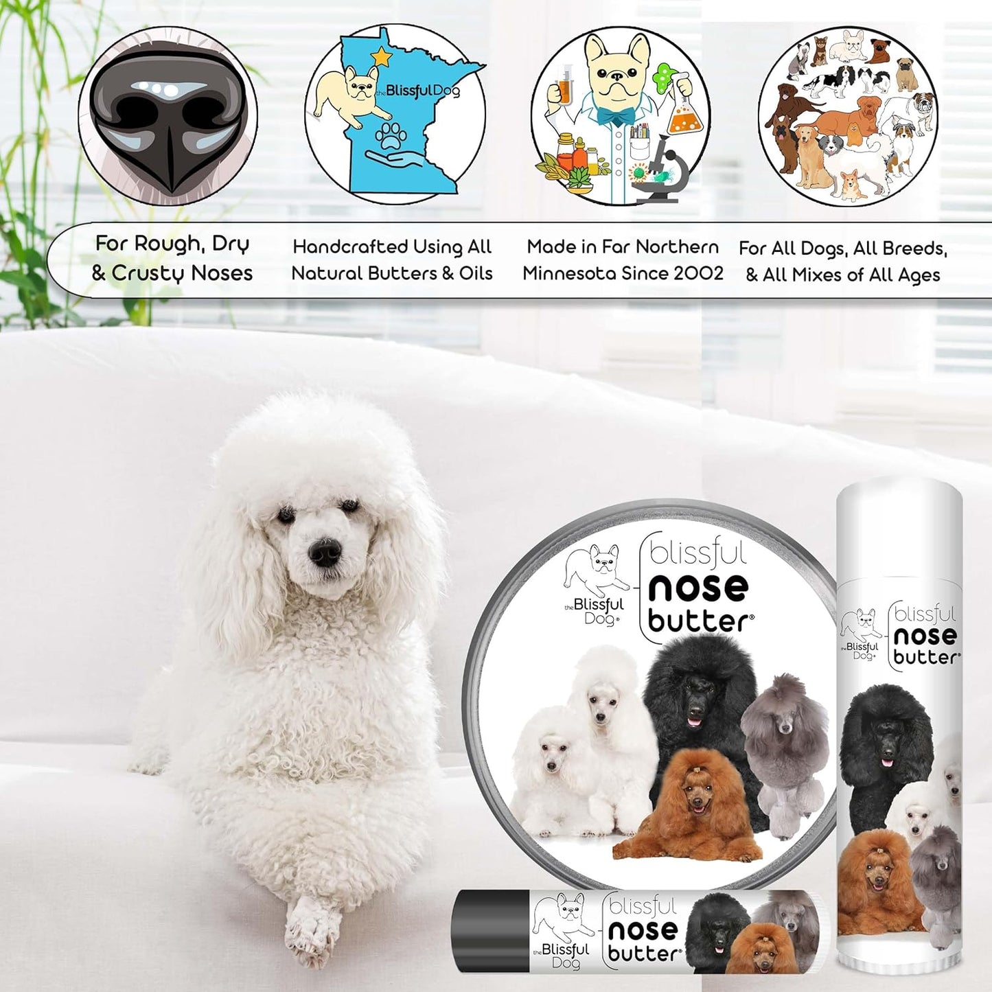 The Blissful Dog Poodle Unscented Nose Butter - Dog Nose Butter, 16 Ounce