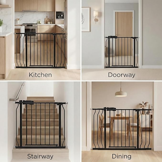 Extra Wide Baby Dog Gates for Doorways Tension Indoor Safety Gates Black Metal - Image 6