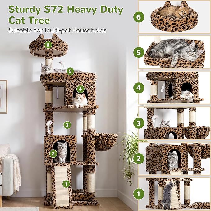 Globlazer Heavy Duty Cat Trees for Large Cats, Sturdy 72in Maine Coon Cat Tree - Image 2