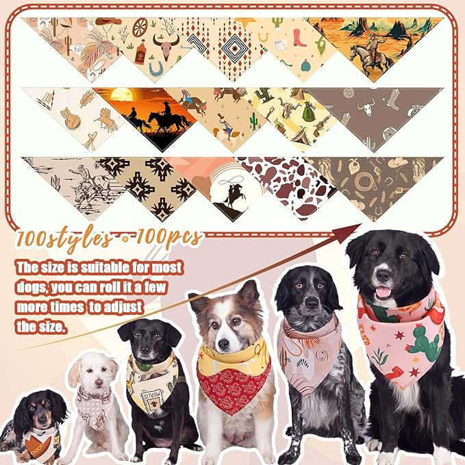 Huhumy 100 Pcs Cowboy Dog Bandanas Bulk Pet Bibs Colorful Triangle Scarf - Image 3