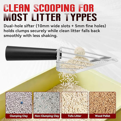 Metal Cat Litter Scoop with Holder, Heavy Duty Deep Sifter with Dual-Hole - Image 4