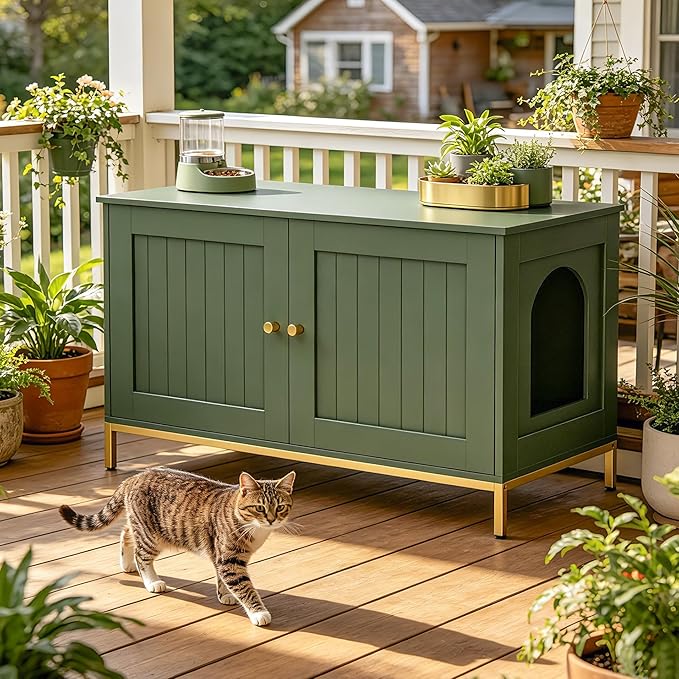 Homhedy 35.4" L Cat Litter Box Enclosure, Cat Washroom Furniture - Image 5