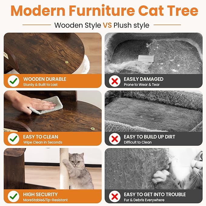 Modern Wood Cat Tree Tower for Indoor Large Cats, Cat Scratching Posts - Image 6