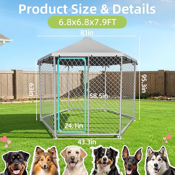 6.8x6.8 FT Heavy Duty Large Outdoor Dog Kennel Outside, Galvanized Steel - Image 4