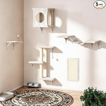 5 Pcs Cat Wall Shelves Set, Wall-Mounted Climber by KAMABOKO