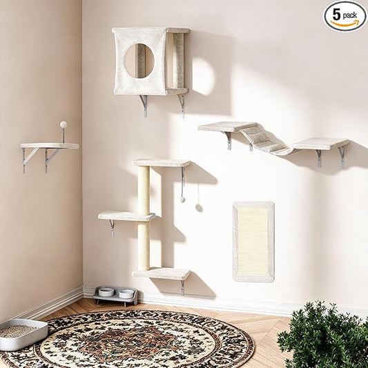 5 Pcs Cat Wall Shelves Set, Wall-Mounted Climber by KAMABOKO