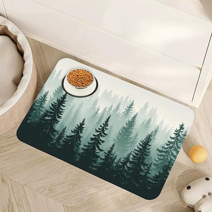 Misty Forest Pet Feeding Mat, Absorbent Quick-Dry Cat Dog Food and Water Bowl by Unknown