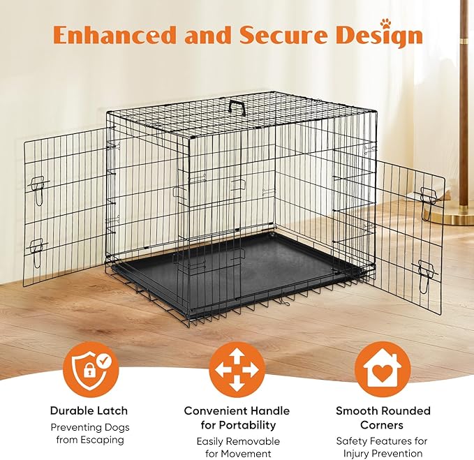 Sweetcrispy 48 Inch Dog Crate, Medium Large Crates Double Door Folding Metal - Image 2