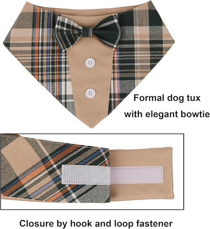 ADOGGYGO Brown Dog Tuxedo, Plaid Pet Bowtie Collar, Adjustable Brown Plaid - Image 5