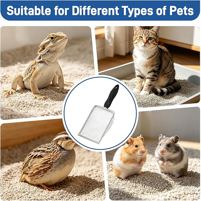 Metal Cat Litter Scoop with 3.8mm Mesh, Robust Stainless Steel Kitty Litter - Image 3