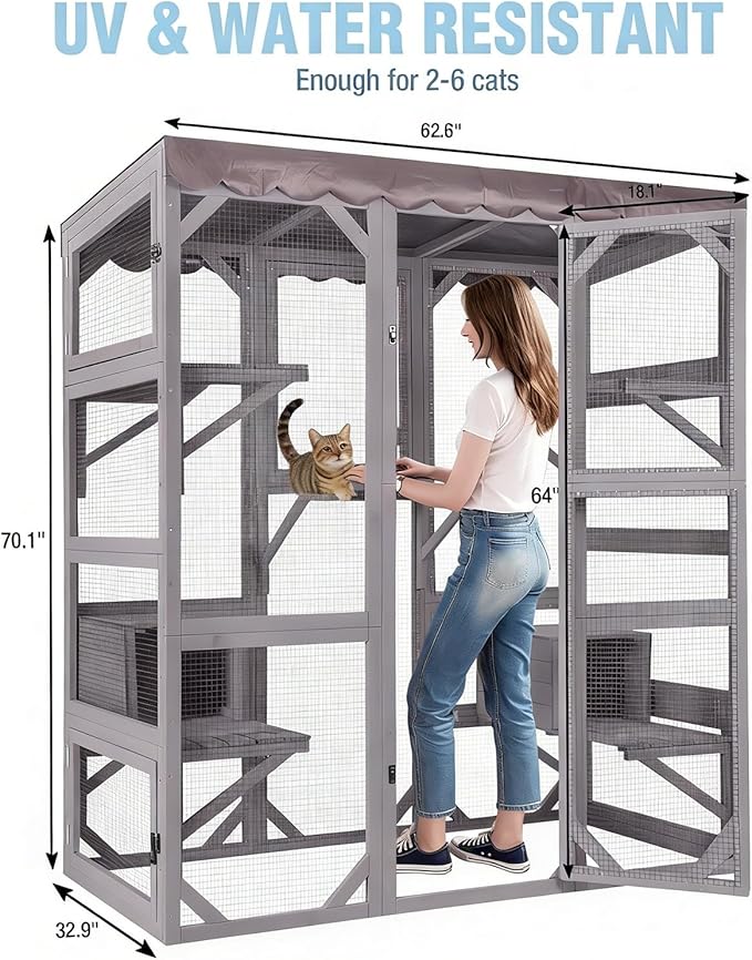 70.1’’ Large Catio Outdoor Cat Enclosure, Weatherproof Walk-in Cat Cage - Image 8