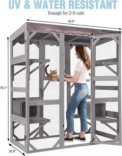 70.1’’ Large Catio Outdoor Cat Enclosure, Weatherproof Walk-in Cat Cage - Image 8
