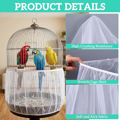 2 Pcs Bird Cage Cover Universal Bird Cage Seed Catcher, Breathable Nylon Mesh - Image 3