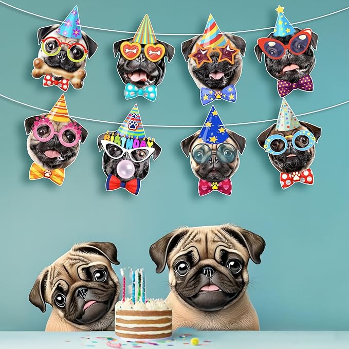 Pug Birthday Garland — Photographic Pug Faces Birthday Banner, Funny Pug Bday - Image 3