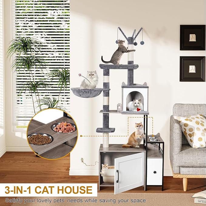 Snughome Cat Tree with Litter Box Enclosure, 3-in-1 Modern Cat Tower - Image 2