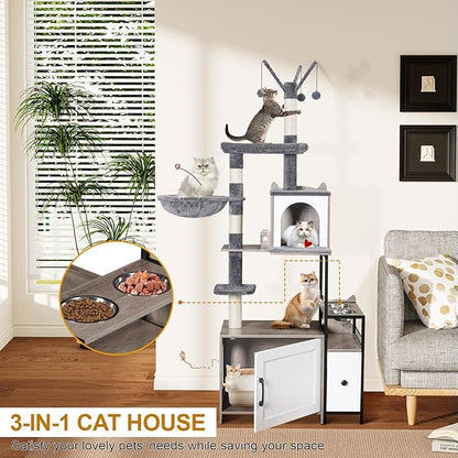 Snughome Cat Tree with Litter Box Enclosure, 3-in-1 Modern Cat Tower - Image 2